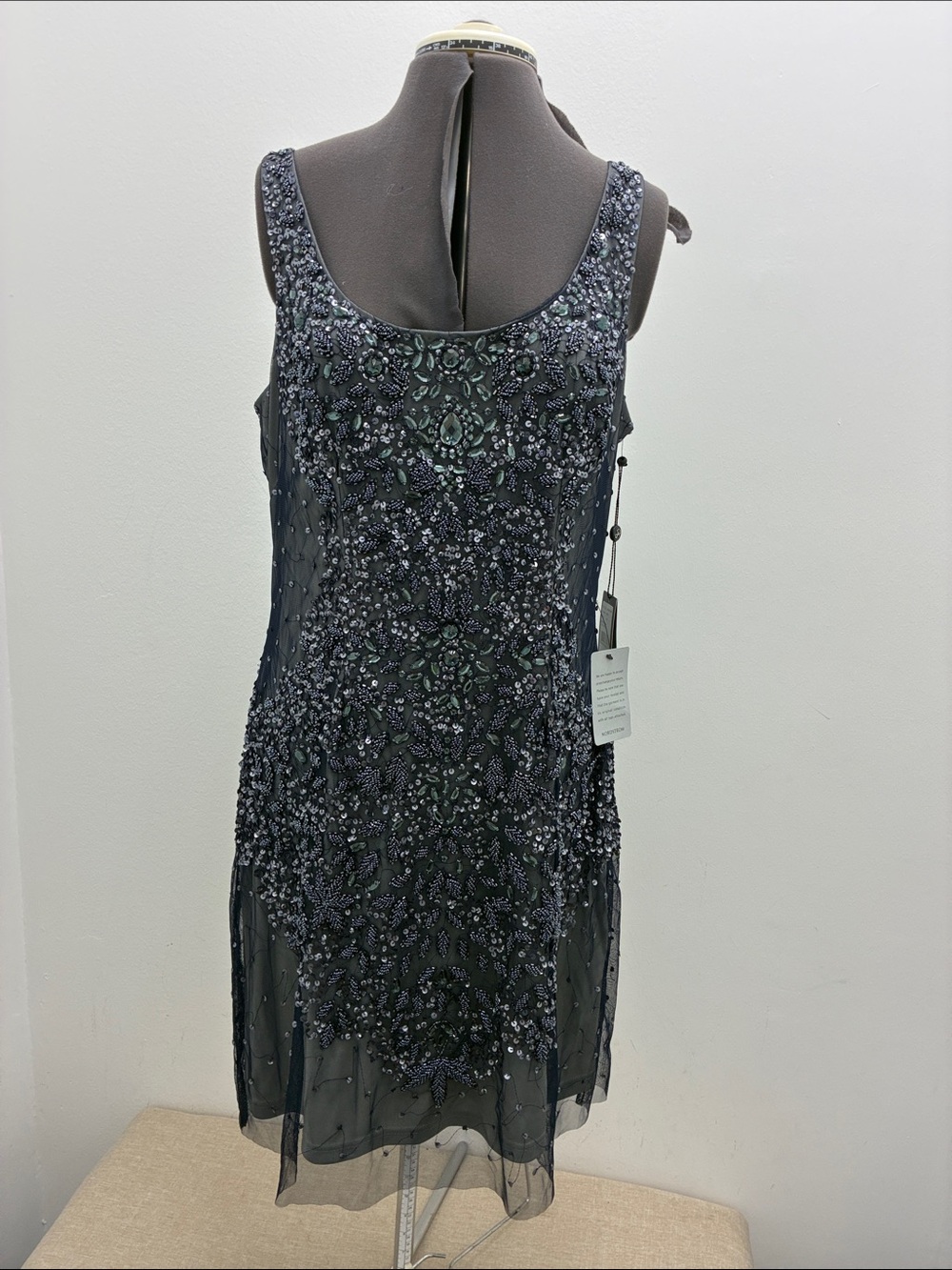Nordstrom Beaded Dark Navy Sleeveless Cocktail Dress